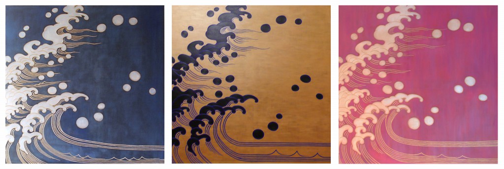 tryptyk 流れ (Nagare/Pływ) granat_złoto_fuksja